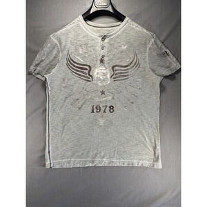 Y2K Helix Short Sleeve Henley Shirt Men's Large Skulls Graphic Skater Grunge